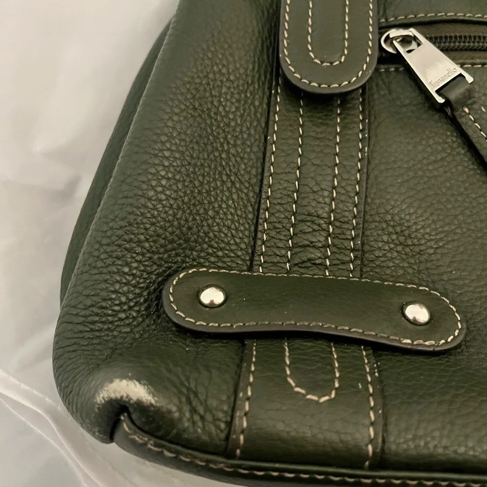 Tignanello Olive Green Leather Shoulder Bag